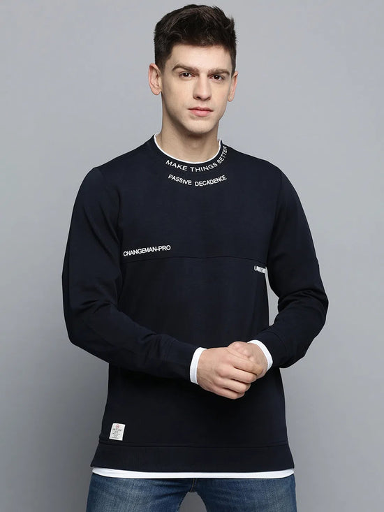 Men Navy Solid Casual Sweatshirt-BP-1436-Navyblue