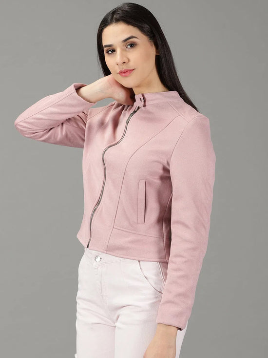 Women's Pink Solid Open Front Jacket-IM-067-Pink