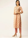 Women's Peach Printed Kurta Sets-AT-659-Peach