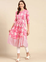 Women's Pink Printed Anarkali Kurta-KG-581-Pink