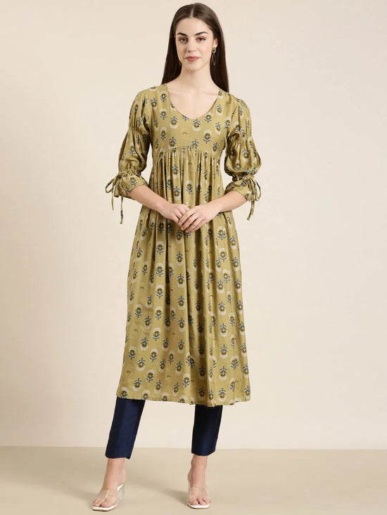 Women Beige Floral Straight Kurta-ON-0014-Beige