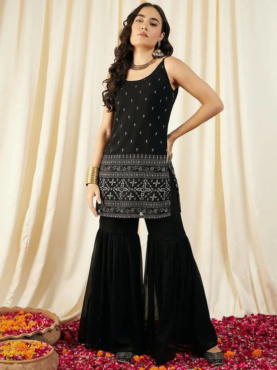 Kurta With Sharara in Black Color