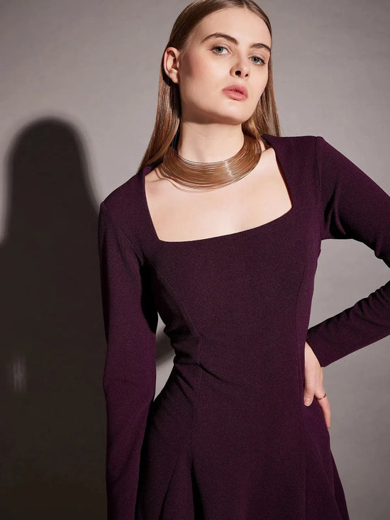 Short Flare Dress with cut-out back in Purple Color