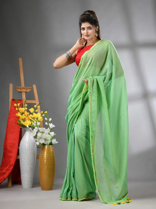 Light Green Mul Cotton Soft Saree With Gota Patti Borders-MA62MCT33880006