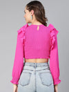 Yo Yo Pink Ruffled & Smocked Women Casual Crop Top