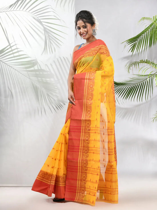 Yellow Pure Cotton Tant Saree With Woven Designs-MA51TT43480108