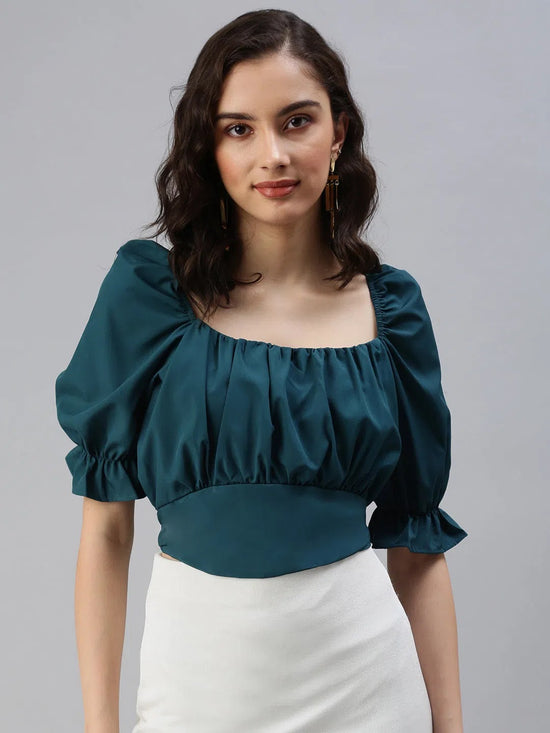 Women's Green Solid Crop Top-SH-2225-Green