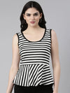 Scoop Neck Striped Sleeveless Peplum Black Top-BEC-51-Black