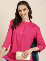 Women Fuchsia Solid Straight Kurti-RJF-001-Fuchsia