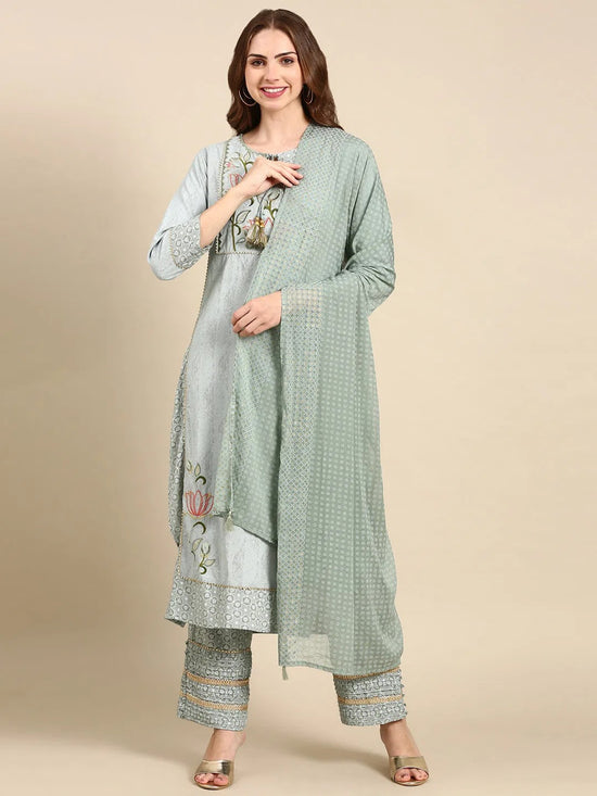 Women's Grey Printed Kurta Set-GW-2996-Grey