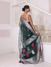 Emerald Green Muslin Saree With Zari Woven Nakshi Borders-MA62MS331980032