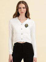 Women's White Solid Front-Open Sweater-CHN-82008-White