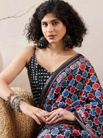 Ahika Women Black Linen Ajrak Printed Saree-VFSAR1035