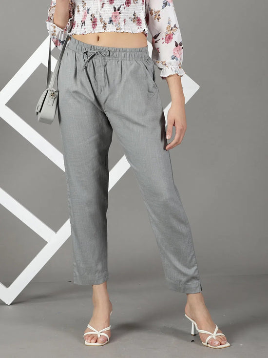 Women's Grey Solid Cigarette Trouser-AL-001-Grey