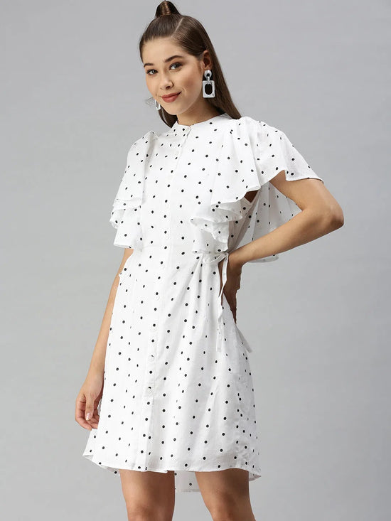 Women's White Printed Shirt Dress-ON-S05-White