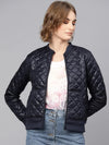 Women Solid Navy Full Sleeve Jacket