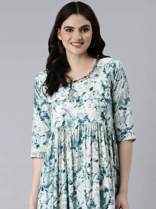 Women Teal Tie Dye Fit and Flare Kurta-SKC-1236-Teal