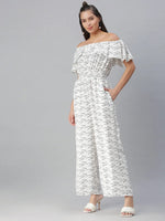 Women's White Printed Jumpsuit-AE-9926-White