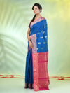 Sapphire Blue Cotton Saree With Nakshi Zari Borders-MA66BCT431050025