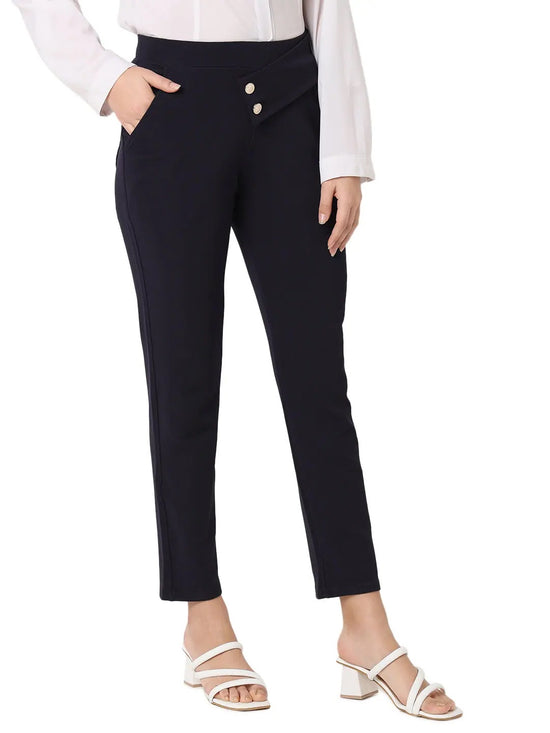 Smarty Pants Women's Cotton Lycra Straight Fit Blue Color Formal Trouser