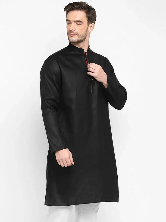 Hangup Men Standard Solid Men's Indian Wear-Black_Piping_LongKurta