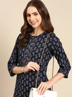 Women's Navy Blue Printed Straight Kurta-HO-1931-Navyblue