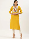 Women's Yellow Embellished Straight Kurta-JC-12-Yellow