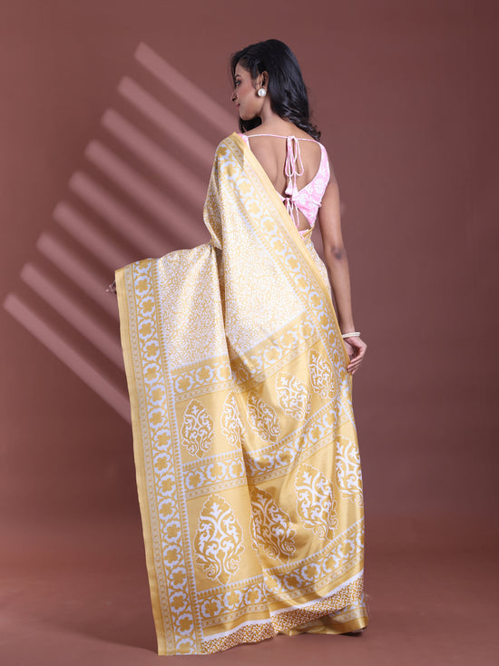 Yellow Silk Soft Saree With Floral Print-MA60BSL01400070