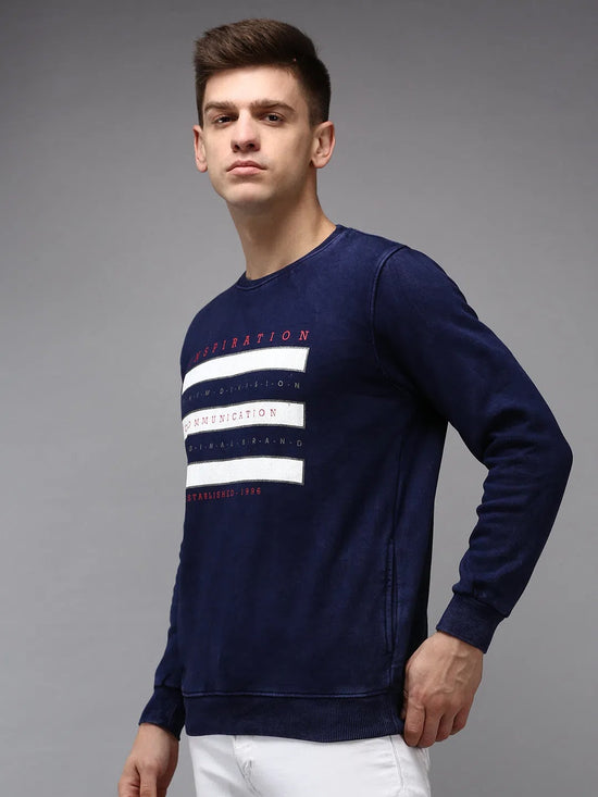 Men Blue Solid Sweatshirt-EX-6000-1-Navyblue