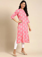 Women's Coral Printed Straight Kurta-GW-500-O-Coral