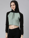 Women Sea Green Colourblock Crop Sweatshirt-AE-10656-Seagreen