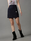 Women's Navy Blue Solid A Line Skirt-AE-10435-Navyblue