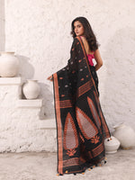 Black Cotton Saree With Woven Designs And Zari Border-MA54BCT041380039