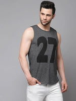 Rigo Charcoal Numerical Print Curved Bottom Cotton Sleeveless T-Shirt Vest