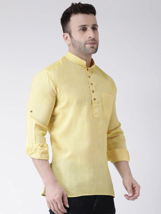 Hangup Men Slim Solid Men's Indian Wear-YellowShortKurta