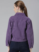 Women Purple Solid Denim Jacket-GZ-5598-Purple