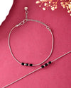 Set Of 2 Silver Plated With Black Beads Anklet-VOJ346