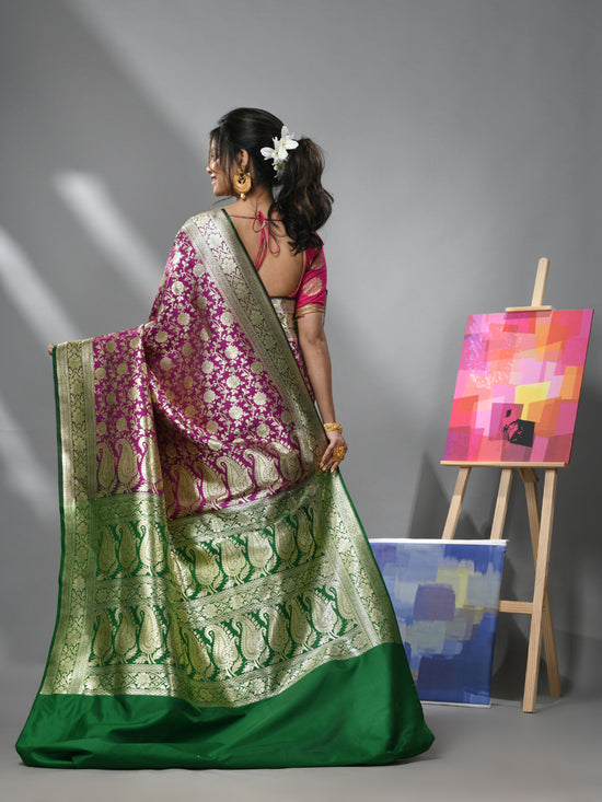 Purple Silk Banarasi Saree With Zari Woven Floral And Paisley Designs-MA52BSL441050054