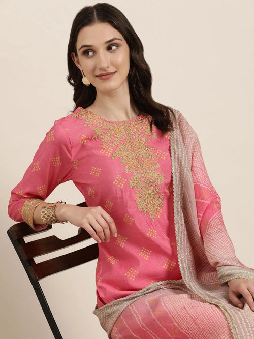 Women Pink Printed Kurta Set-GW-3790-Pink