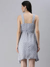 Women's Polka Dots Blue Fit and Flare Dress-AE-9994-Blue