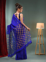 Royal Blue Matka Handwoven Saree With Check Box Designs-MA50MT062200065