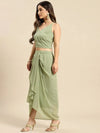 Shrug with crop top and skirt in Pista