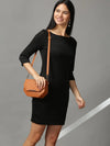 Women's Black Solid Bodycon Dress-DQ-16-663-3-Black