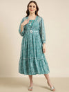 Women Turquoise Blue Solid Empire Dress-BC-BK-537-Turquoiseblue