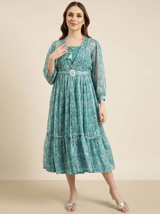 Women Turquoise Blue Solid Empire Dress-BC-BK-537-Turquoiseblue