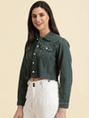 Women's Green Solid Open Front Jacket-GZ-5599-Green