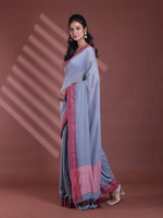 Grey Pure Cotton Soft Saree With Contrast Border-MA59CT06530070