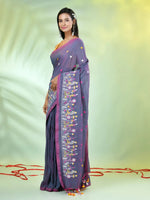 All Over Thread Floral Embroidery Grey Cotton Saree-MA62CT33610070