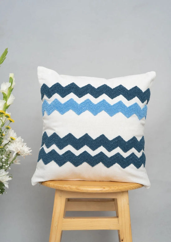 Voyage 100% cotton embroidered decorative cushion cover for sofa - Night Blue-230854156