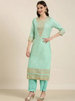 Women Sea Green Printed Kurta Set-GW-3458-Seagreen